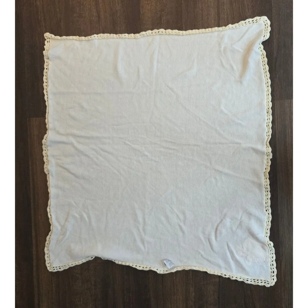 Gerber Baby Blanket Cream Knit Sweater Crochet Lace Trim Giraffe Patch Cotton